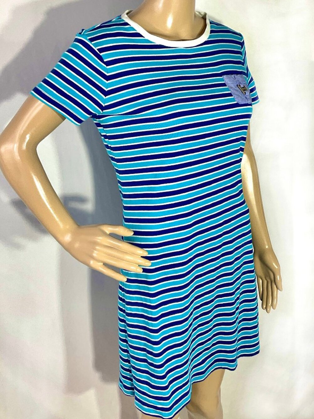 Tommy Hilfiger Sz S T-Shirt Dress Striped Womens Knee Length Blue 100% Cotton